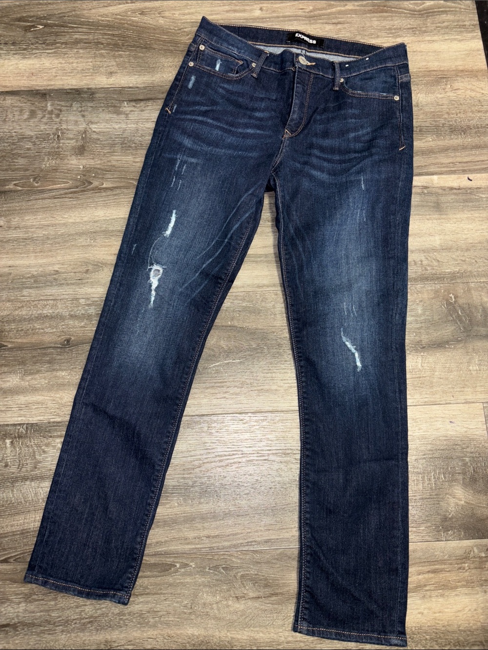 Express Dark Indigo Distressed Slim Jeans, sz 12R